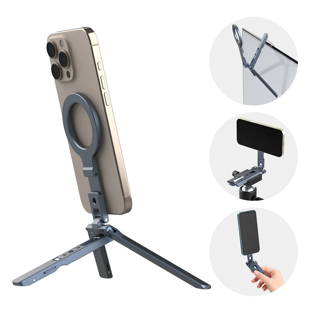 Magnetic Travel Phone Tripod with Hook Foldable Phone Tripod Mount Desk Stand for iPhone 17-12 with 1/4