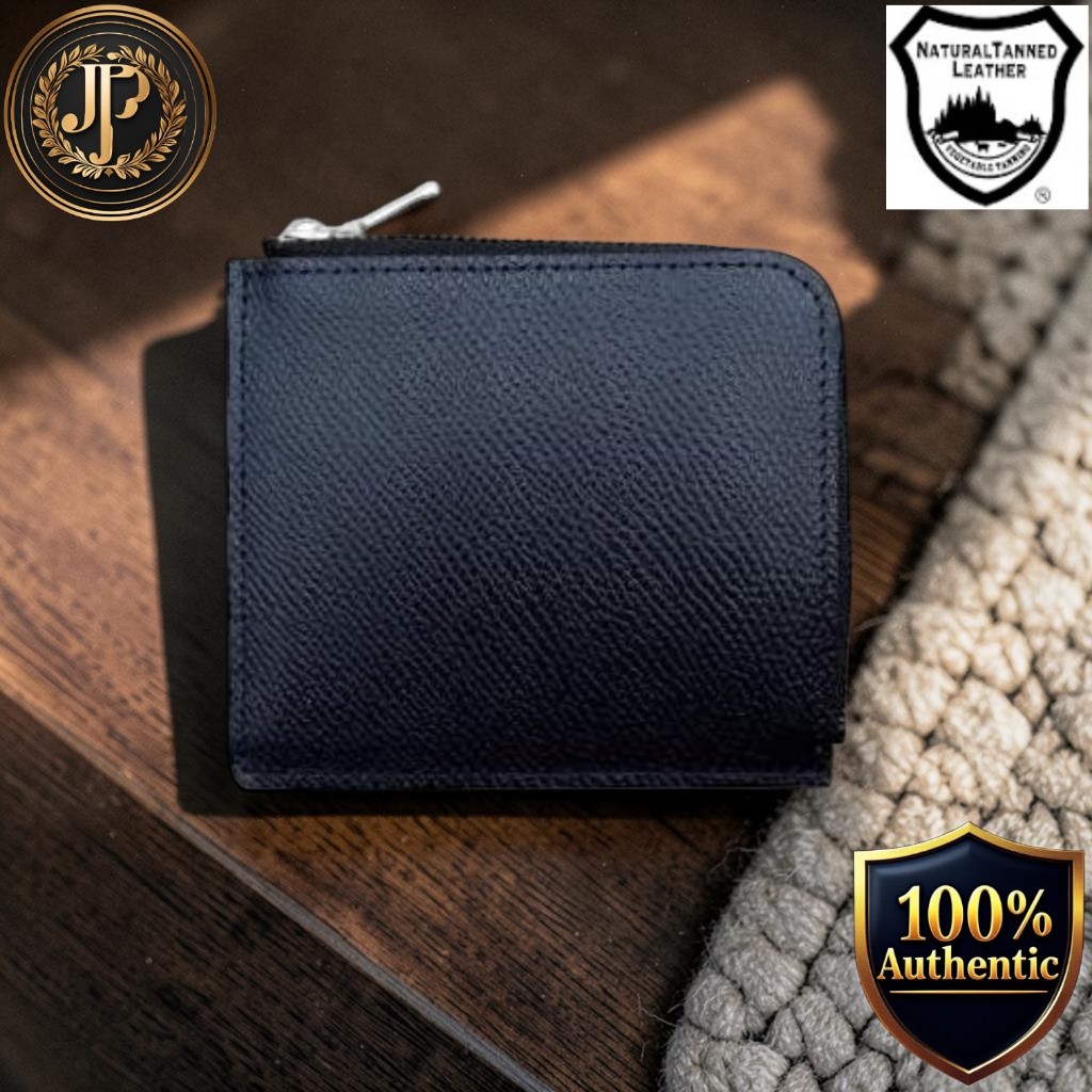[SADO] Men’s L‑Zip Wallet, Genuine Himeji Leather, All‑in‑One Slim Design, Navy, SD8008