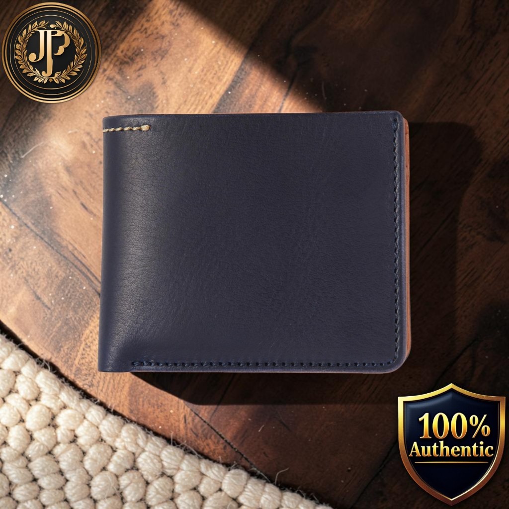 [H.T.Leather] Handmade in Japan Genuine Italian Leather Bifold Wallet - Navy