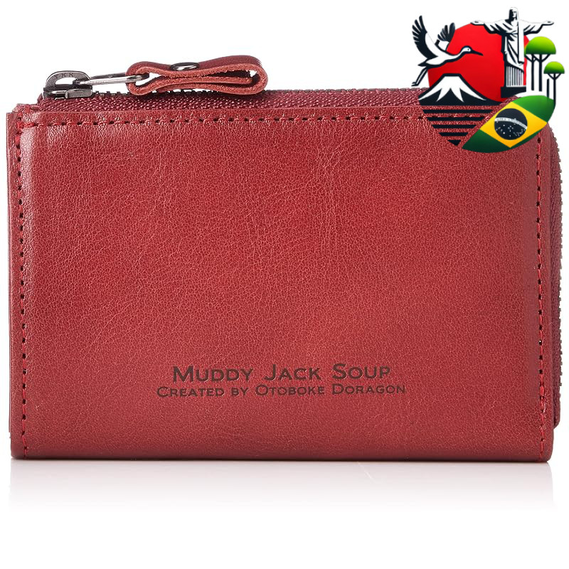 Madi Jack Soup COLORS Genuine Leather Zip Coin Purse Mini Wallet with ID/Transit Card Holder, Made in Japan, No.76008