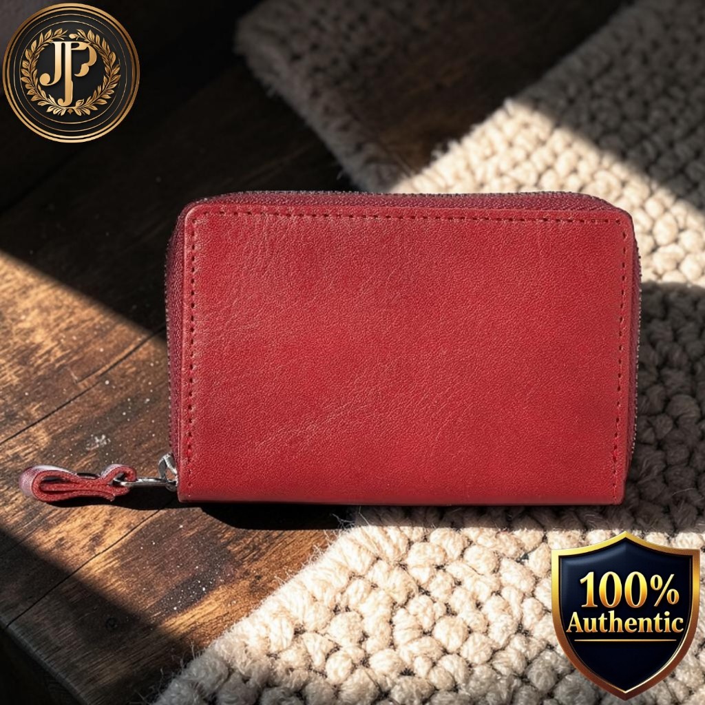 [Madi Jack Soup] COLORS Zippered Coin Case Mini Wallet, Genuine Leather, No.57831 (Red)