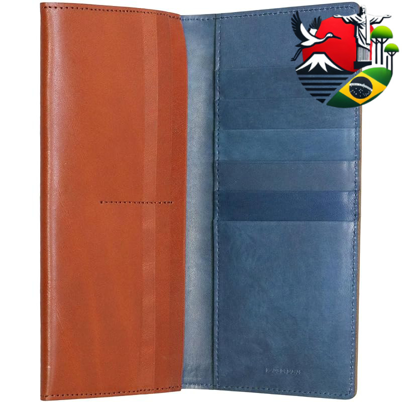 Berkut Unisex Long Wallet, Slim Genuine Japanese Cowhide Leather, Camel, Made in Japan, Compact High-Capacity with Zippe