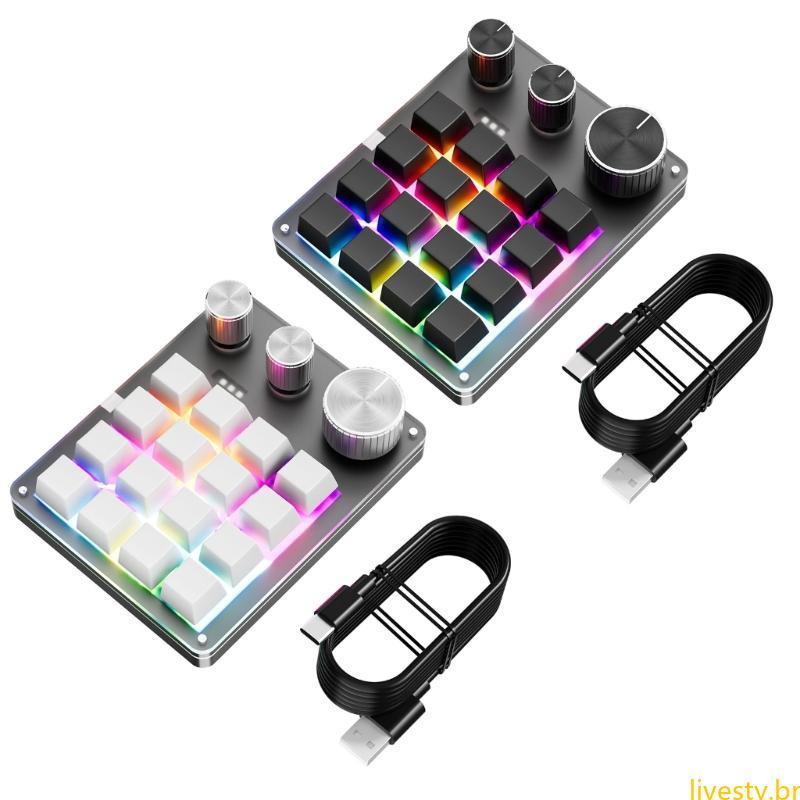 LIVE Teclado Programável USB 16 Teclas 3 Botões Hotswap Design Mecânico Ideal Para Jogos E Uso Escritório