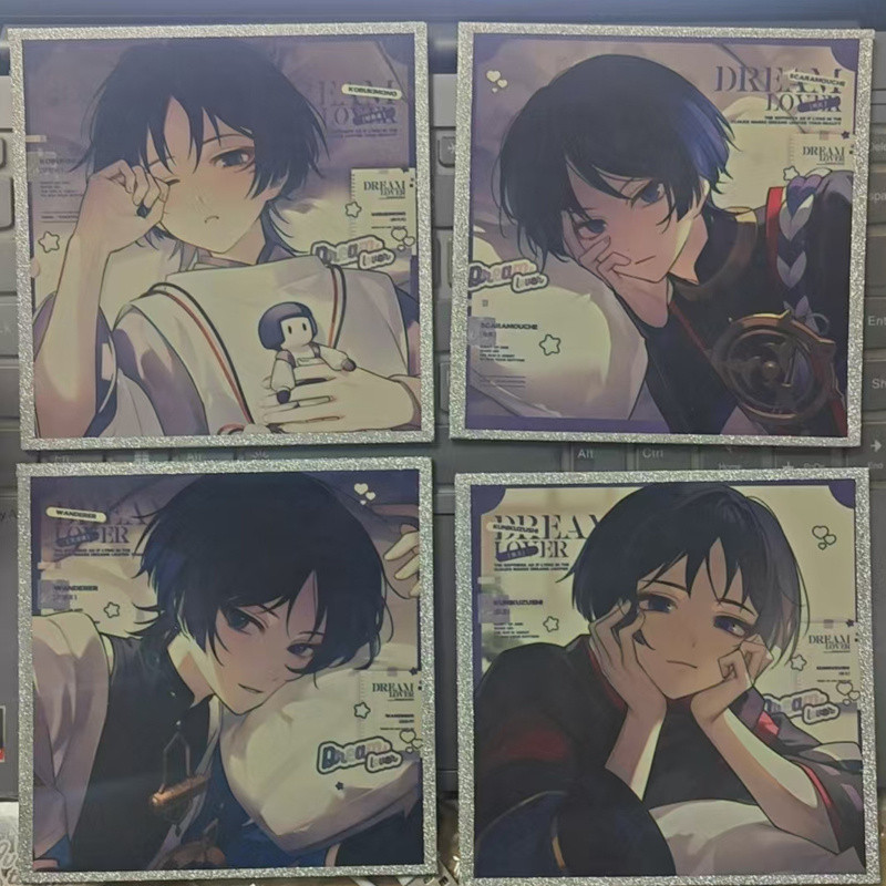 4 Pçs/Set Genshin Impact Anime Enfeites De Mesa Wanderer Kabukimono Balladeer Hat Guy Cosplay Cantos Arredondados Cartão