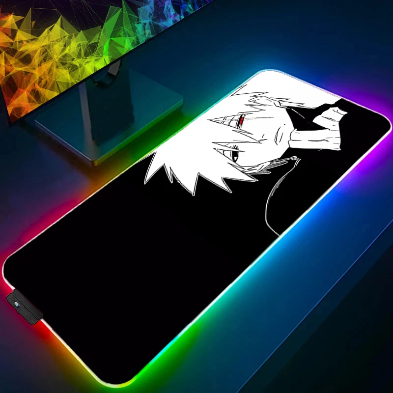 RGB Mouse Pad Naruto Kakashi Hatake Professional E-sports gamers speed pc Gaming Rubber keyboard Backlight LED desk mat mousepad