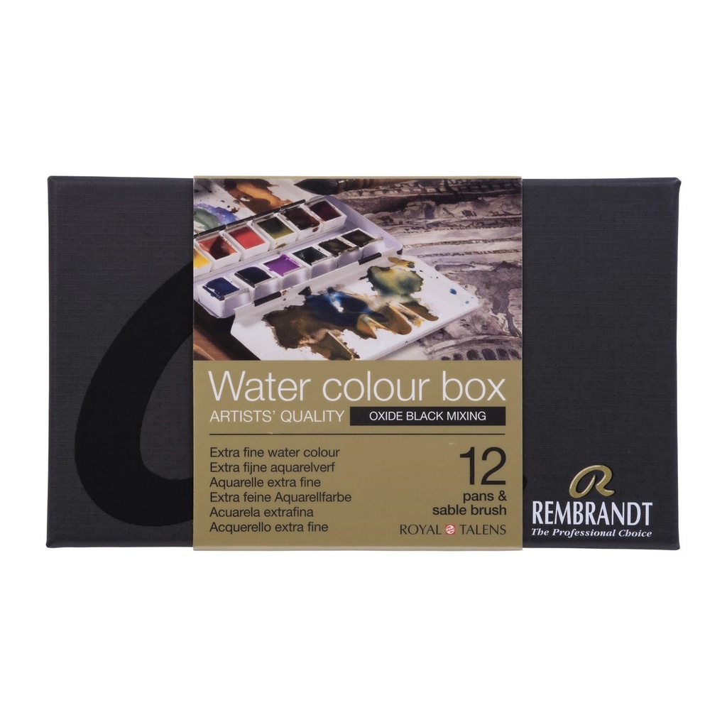 ESTOJO AQUARELA TALENS REMBRANDT 12 HALF OXIDE BLACK MIXING + BRUSH