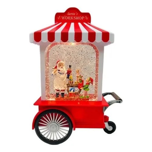 Vila Natalina Enfeite Carrinho De Pipoca Red Com Led 30 Cm Vermelho