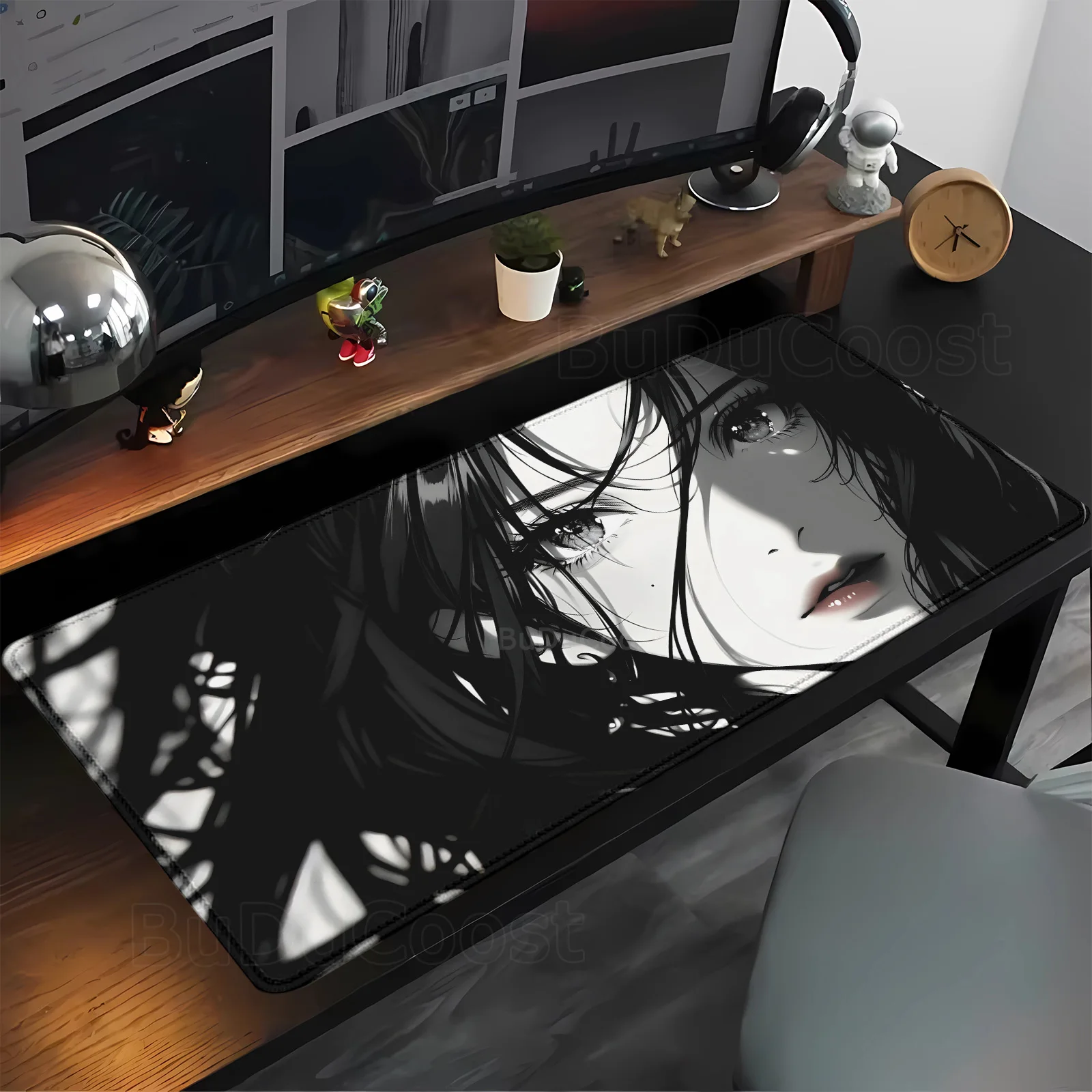 Mouse Pad Gaming Speed Mouse Mat Premium Anime Black and White Goth Girl Mousepad Professional E-Sports Gamer Keyboard Desk Mat