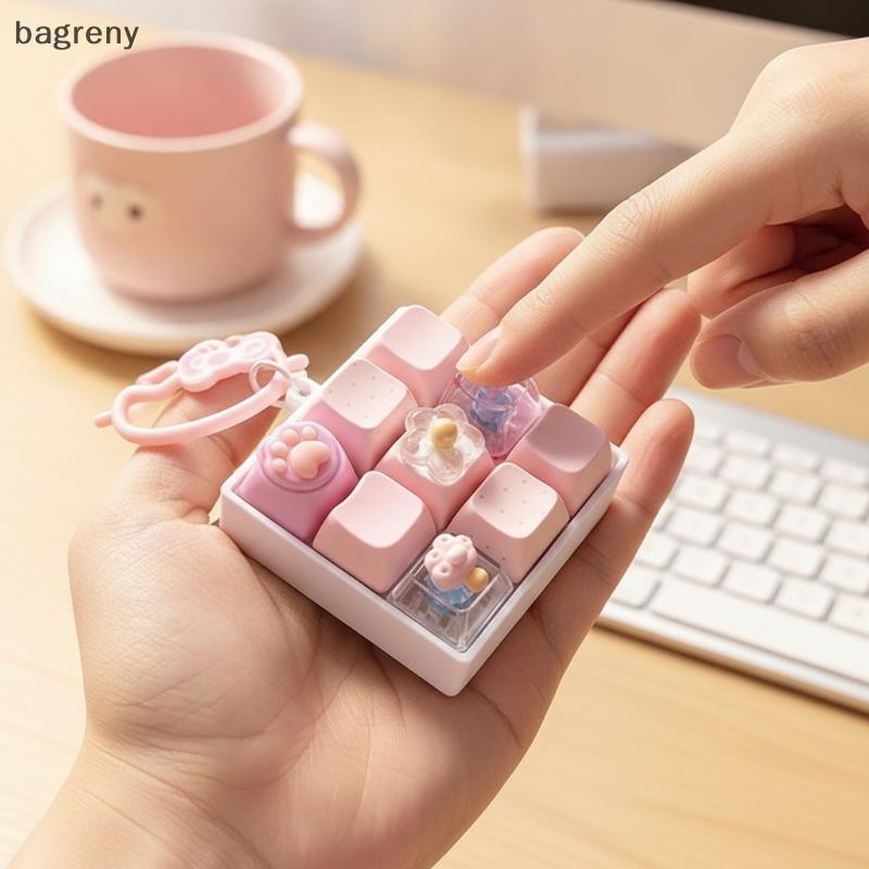 [bagreny] Fidget Keychain Mecânico Keycap Toy 9 Teclas Cute Flower Star Design Brinquedo Sensorial Portátil Para Estudan