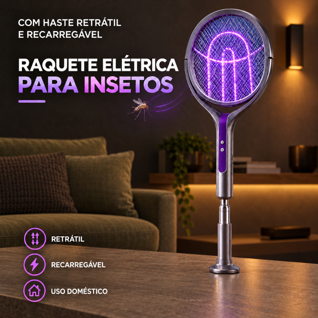 Rechargeable Retractable Electric Racket With Light Kill Mosquito Insect High Power 2 in 1