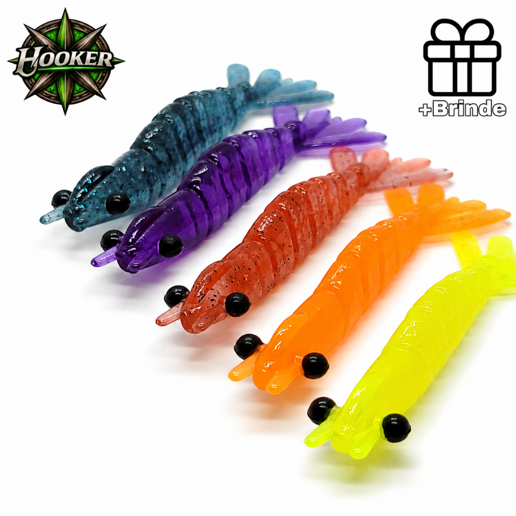 Camarões Soft 6cm Isca Artificial Pesca Hooker kit com 20 iscas
