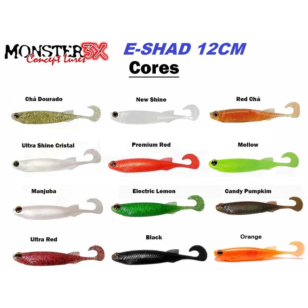 ISCA ARTIFICIAL SOFT BASS MONSTER 3X E-SHAD 12CM C/ 5 UN. VARIAS CORES