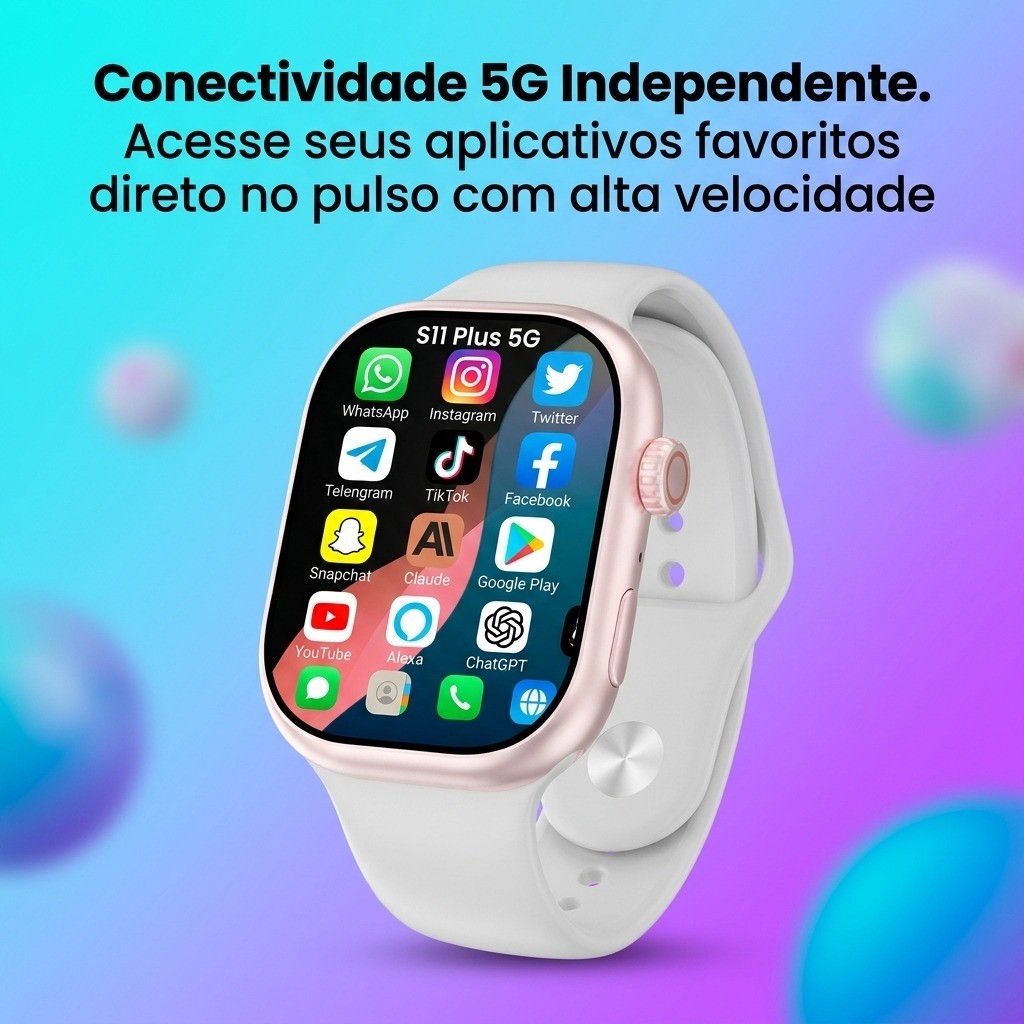 Relógio Inteligente S11 Plus 5G Android Smartwatch Google Play TikTok GPS WiFi Rede Global para Homens e Mulheres