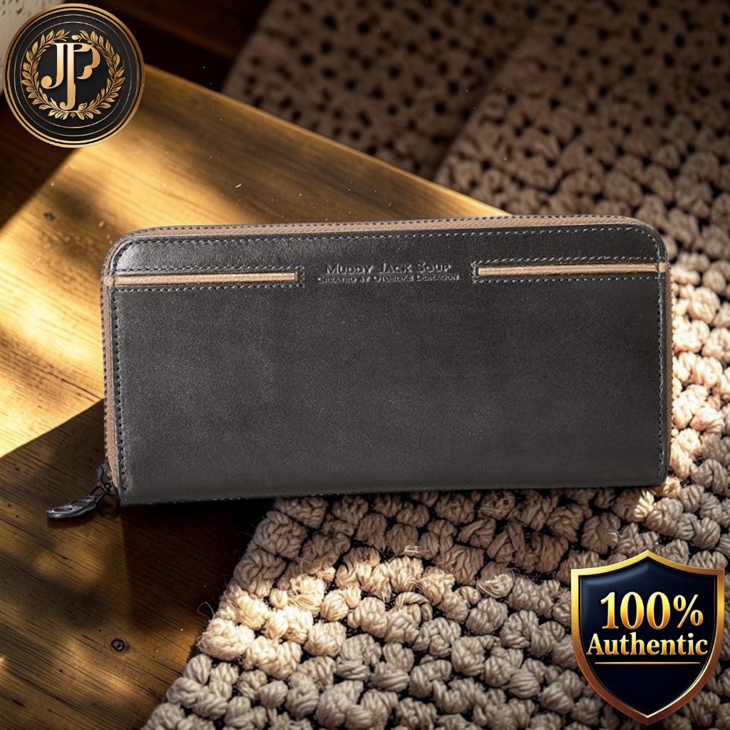 [Maddie Jack Soup] III Zip-Around Long Wallet, Genuine Cowhide Leather, No. 76026 - Black