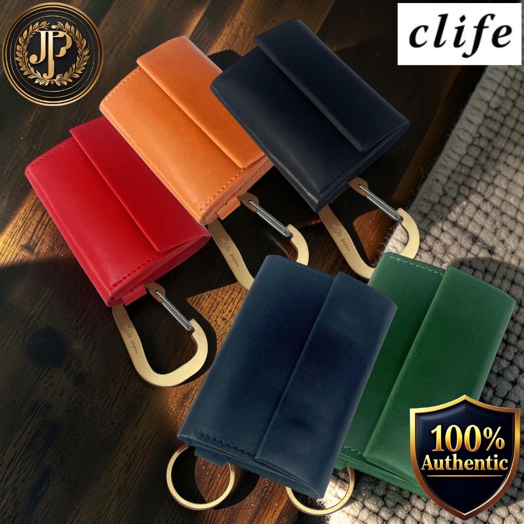 [CLIFF] Men’s Compact Genuine Leather Mini Wallet, Brass Hardware Card Holder with Carabiner