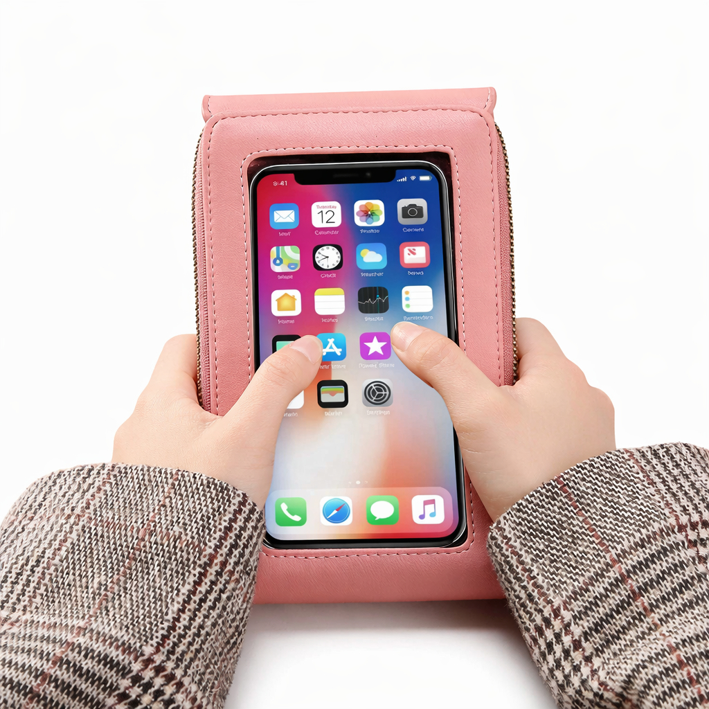 Bolsa Carteira Transversal e de Mão Feminina em Couro Compartimento Para Celular Sensível ao Toque