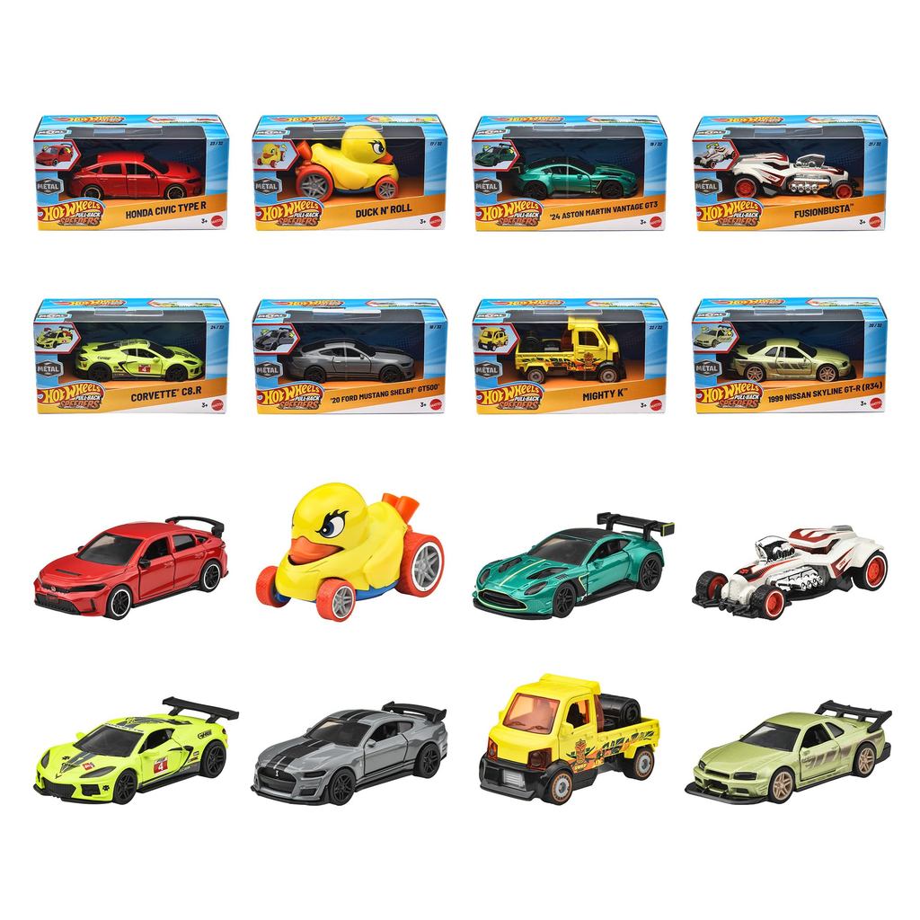 Hot Wheels Pullback Assorted Vehicle Toys 1:43 Scale Mini Cars, 8 Pieces in a Box, Suitable for Ages 3 and Up, Multi HPT