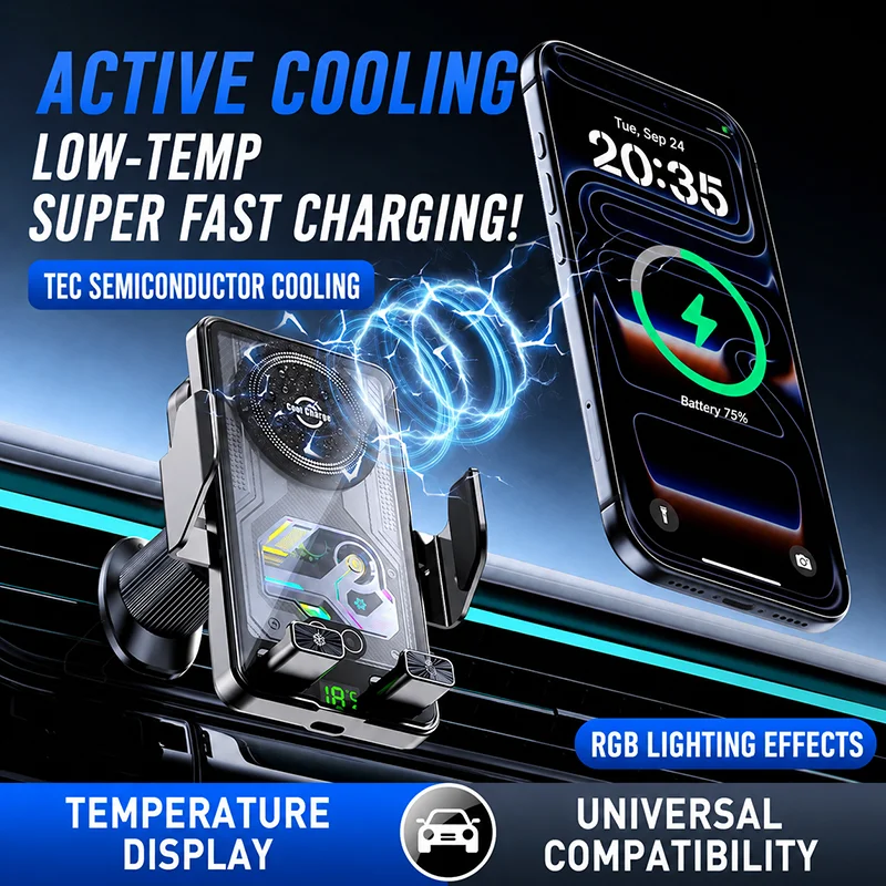 Car Smart Sensing Automatic Clamping Mounts Wireless Charger Mounts 15W Fast Charging Air Vent Car Phone Holder