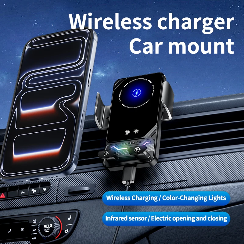 Car Phone Holder Wireless Charger 15W Fast Charging Smart Sensing Automatic Clamping  Rotation Air Vent Mount Car Navigation