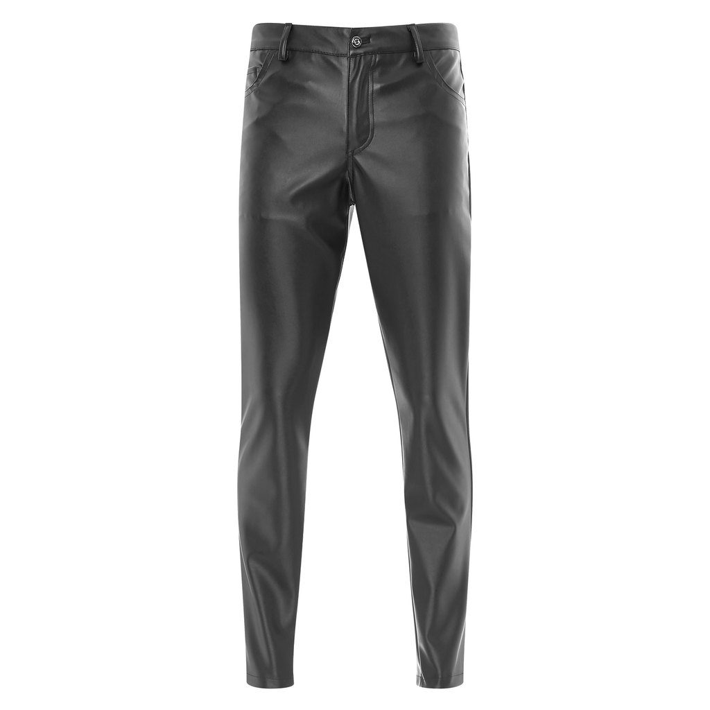 inhzoy Mens Stylish PU Leather Skinny Pants Motorcycle Style Gothic Stretch Long Pants for Halloween Clubwear Party