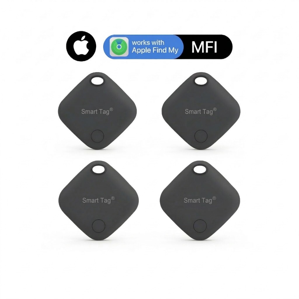 Kit 4 Rastreadores AirTag GPS para iPhone Compatível com App Buscar iOS Apple - Preto