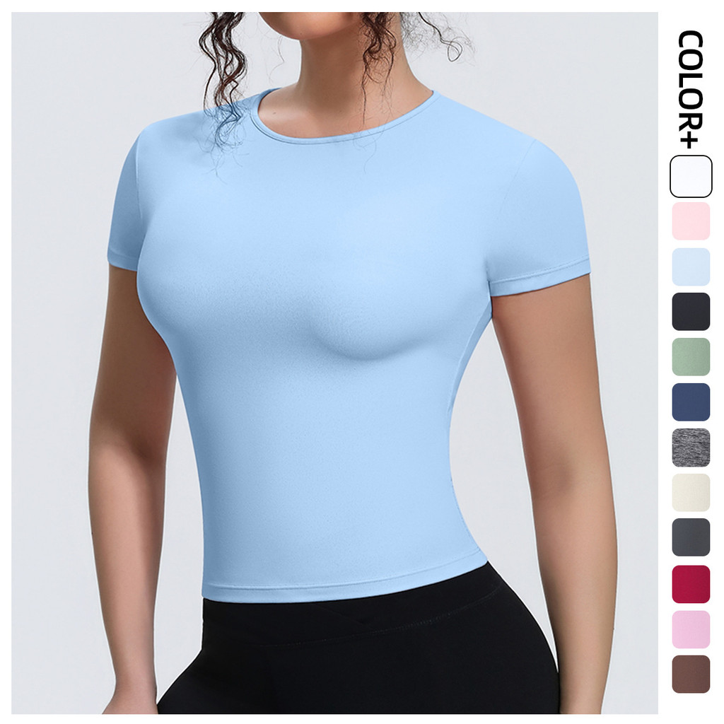 Women's short sleeved sports top, quick drying yoga T-shirt, breathable running and fitness top