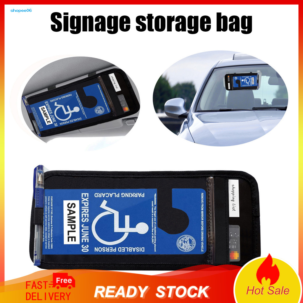 Sun Visor Pouch Handicap Placard Holder Universal Disabled Parking Permit Sign Protector with Pen Car Clip Easy to Insta
