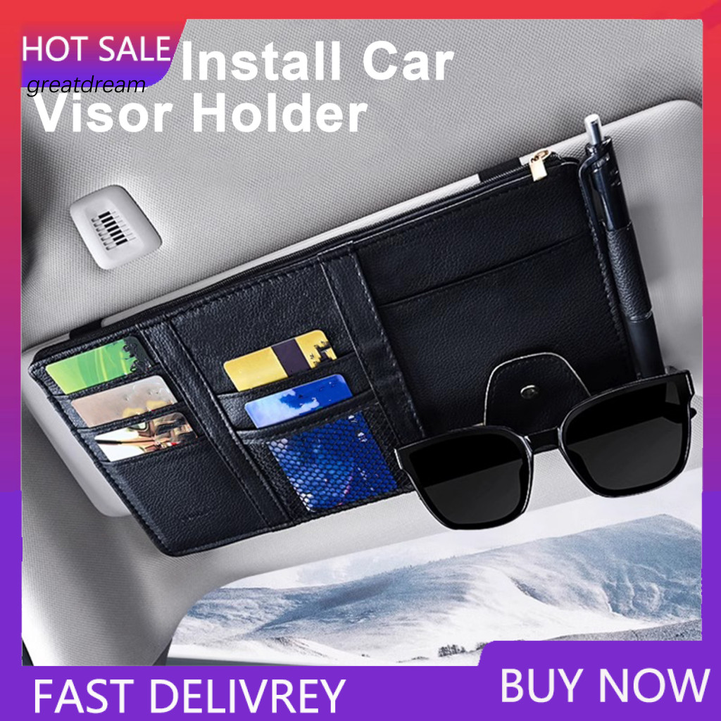 Visor Storage Organizer Car Sun with Elastic Band – Multi-function Id Card License Holder Auto Pouch for Suv