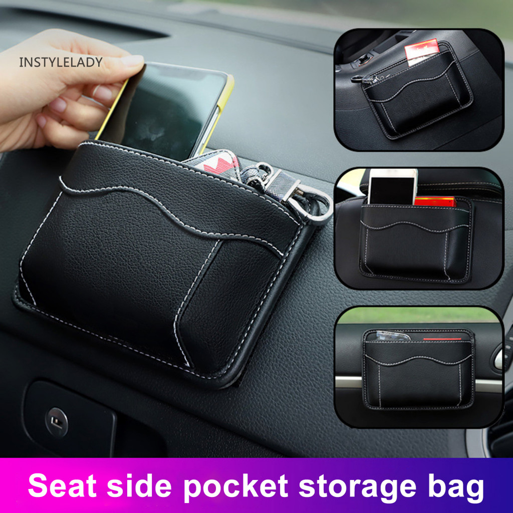 Organizador De Couro instylelady Faux Leather Car Storage Organizer Saco De Armazenamento Removível Para Carro Bolso Lateral Pouch for Phone Sunglasses Holder Interior Gap Filler