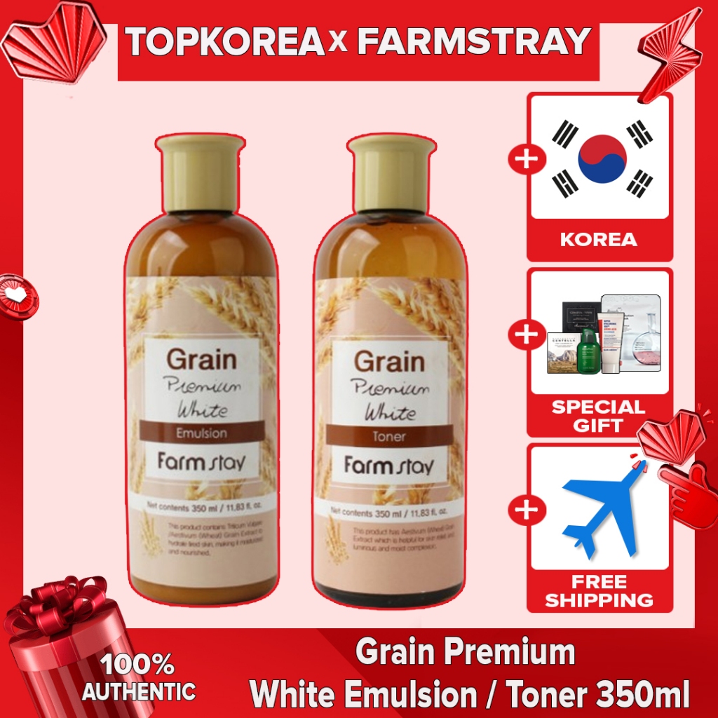 FARMSTAY Grain Premium Emulsão Branca/Toner 350ml TOPKOREA Envio Da Coreia