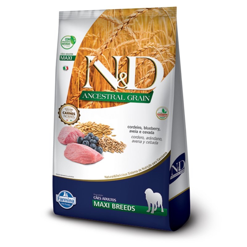 RAÇÃO ND ANCESTRAL GRAIN CÃES ADULTOS PORTE GRANDE CORDEIRO E BLUEBERRY 10.1KG