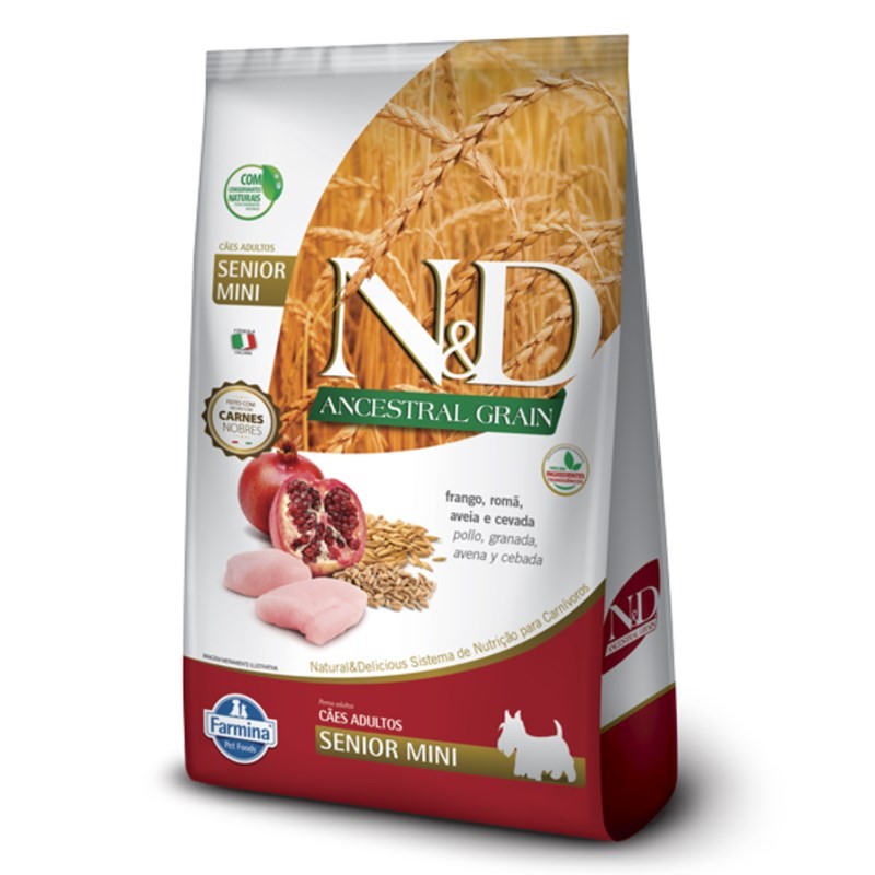 RAÇÃO ND ANCESTRAL GRAIN CÃES SÊNIOR MINI BREED FRANGO E ROMÃ 2.5KG