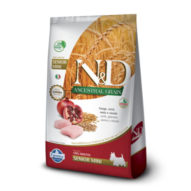 RAÇÃO ND ANCESTRAL GRAIN CÃES SÊNIOR PORTE MINI FRANGO E ROMÃ 800G
