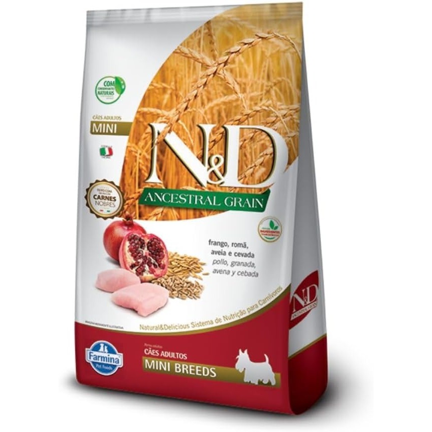 RAÇÃO ND ANCESTRAL GRAIN CÃES ADULTOS PORTE PEQUENO FRANGO E ROMÃ 10.1KG