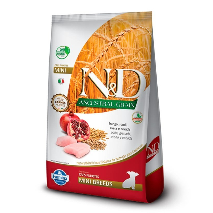 RAÇÃO ND ANCESTRAL GRAIN CÃES FILHOTES MINI BREEDS FRANGO E ROMÃ 2.5KG