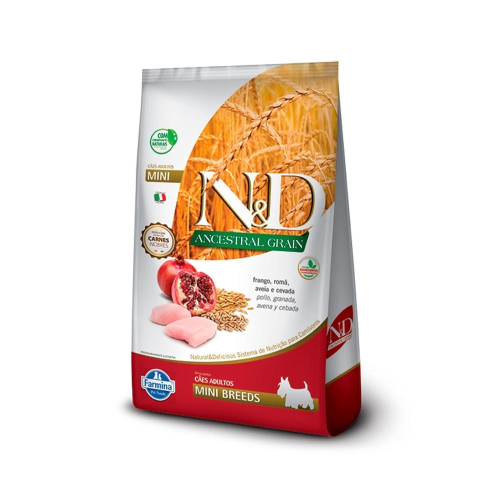 RAÇÃO ND ANCESTRAL GRAIN CÃES ADULTOS PORTE MINI FRANGO E ROMÃ 800G