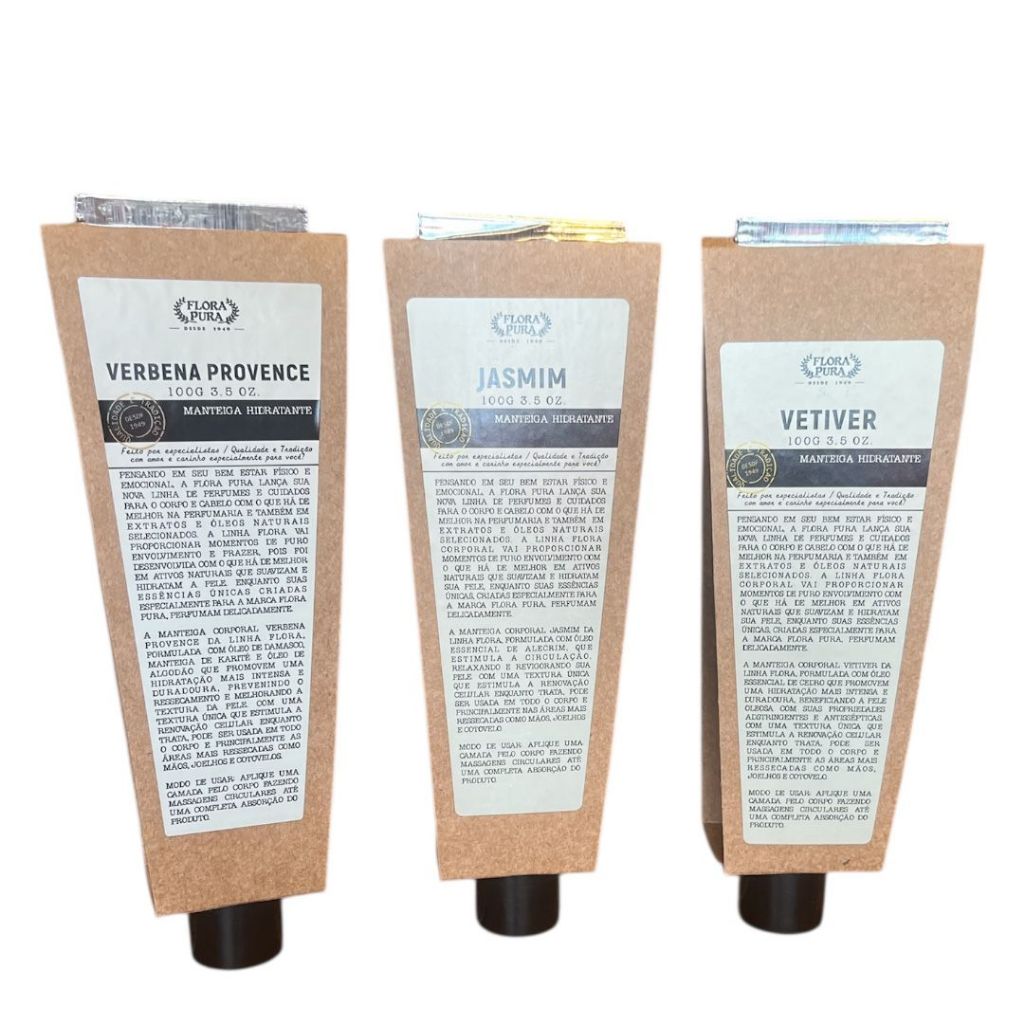 Manteiga Hidratante para Mãos 100g Flora Pura – Jasmim, Vetiver, Verbena, Petit grain e Manjericão