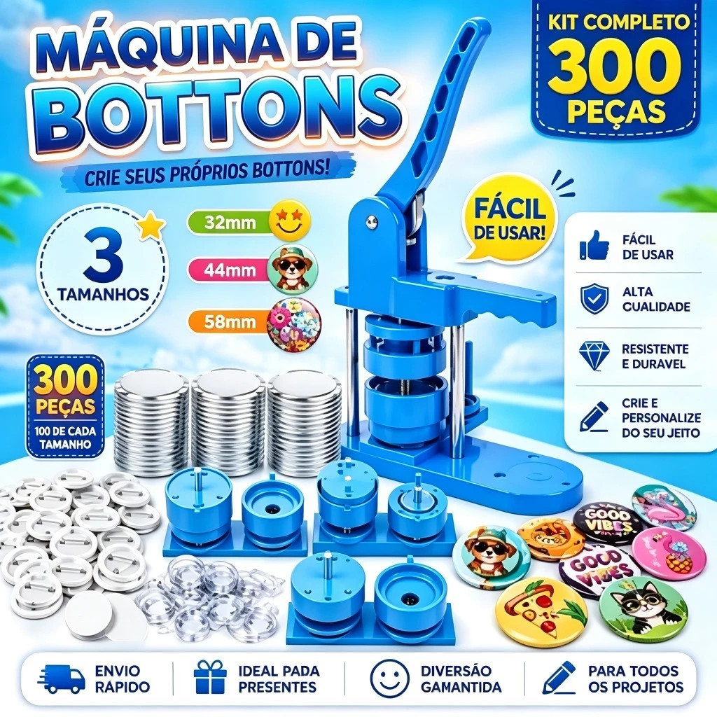 3 Kit Conjunto de Máquina de Crachá Deslizante Máquina De Button, Botão, Broche, Crachá 32/44/58mm 300 Boton