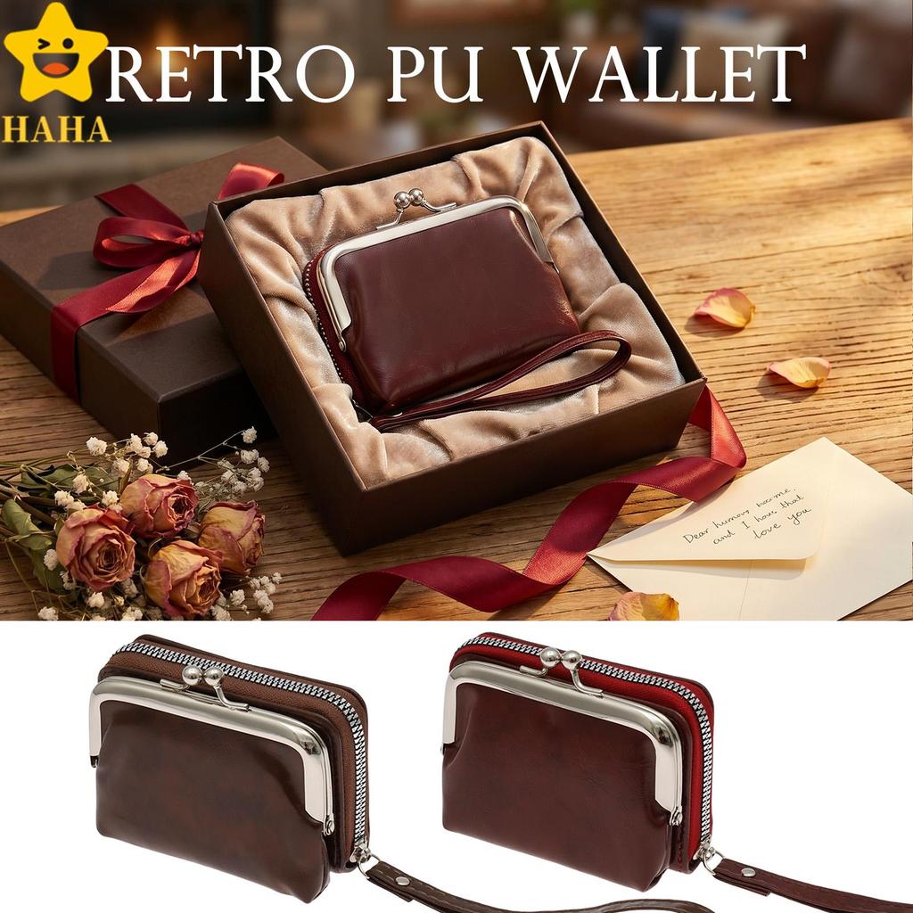 Kiss Lock Coin Purse Carteira Portátil Com Zíper De Compartimento Duplo E Alça De Pulso Slot Para Vários Cartões Mulhere