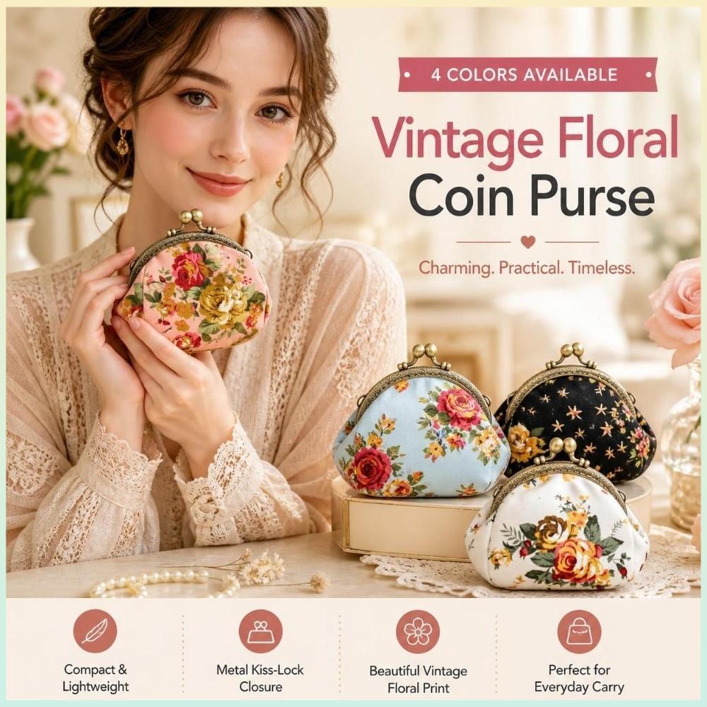 Bolsa Clutch Kiss Lock , Mini De Moedas Rosa Com Estampa , Para Chave De Batom Compacta Troca Floral