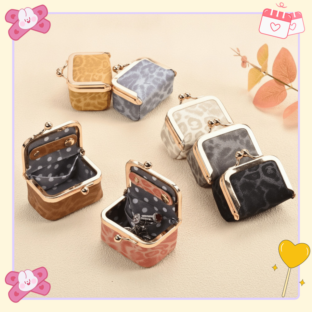 Mini Bolsa De Armazenamento Kiss Lock , Moedas De Couro PU Multicolorida , Caixa De Joias Com Estampa De Leopardo Femini