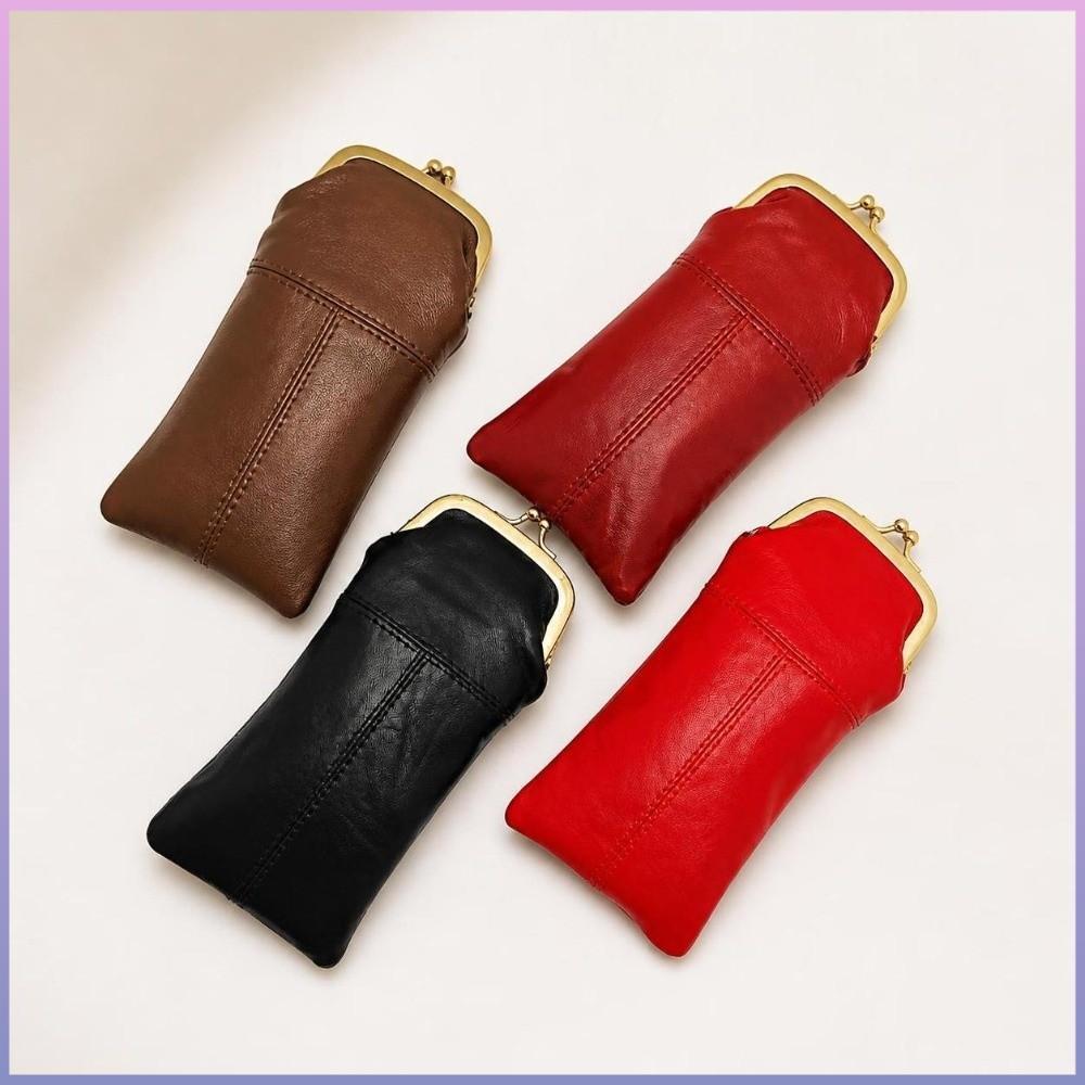 Bolsa De Óculos , Moedas De Couro PU De Grande Capacidade Armazenamento Multifuncional Kiss Lock Feminina E Menina