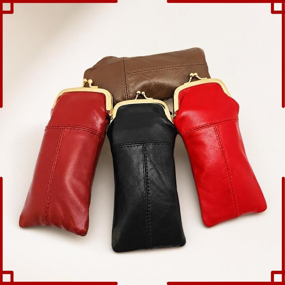 Bolsa De Moedas , Óculos De Couro PU De Grande Capacidade , Porta-Cartões Multifuncional Kiss Lock