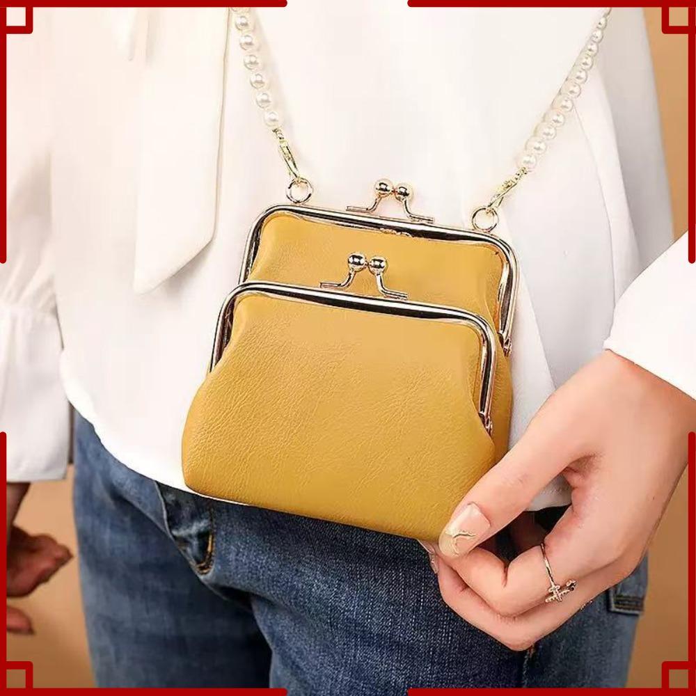 Bolsa Kiss Lock , Mini Crossbody Com Corrente De Clipe , Pequena De Couro PU Alça Removível