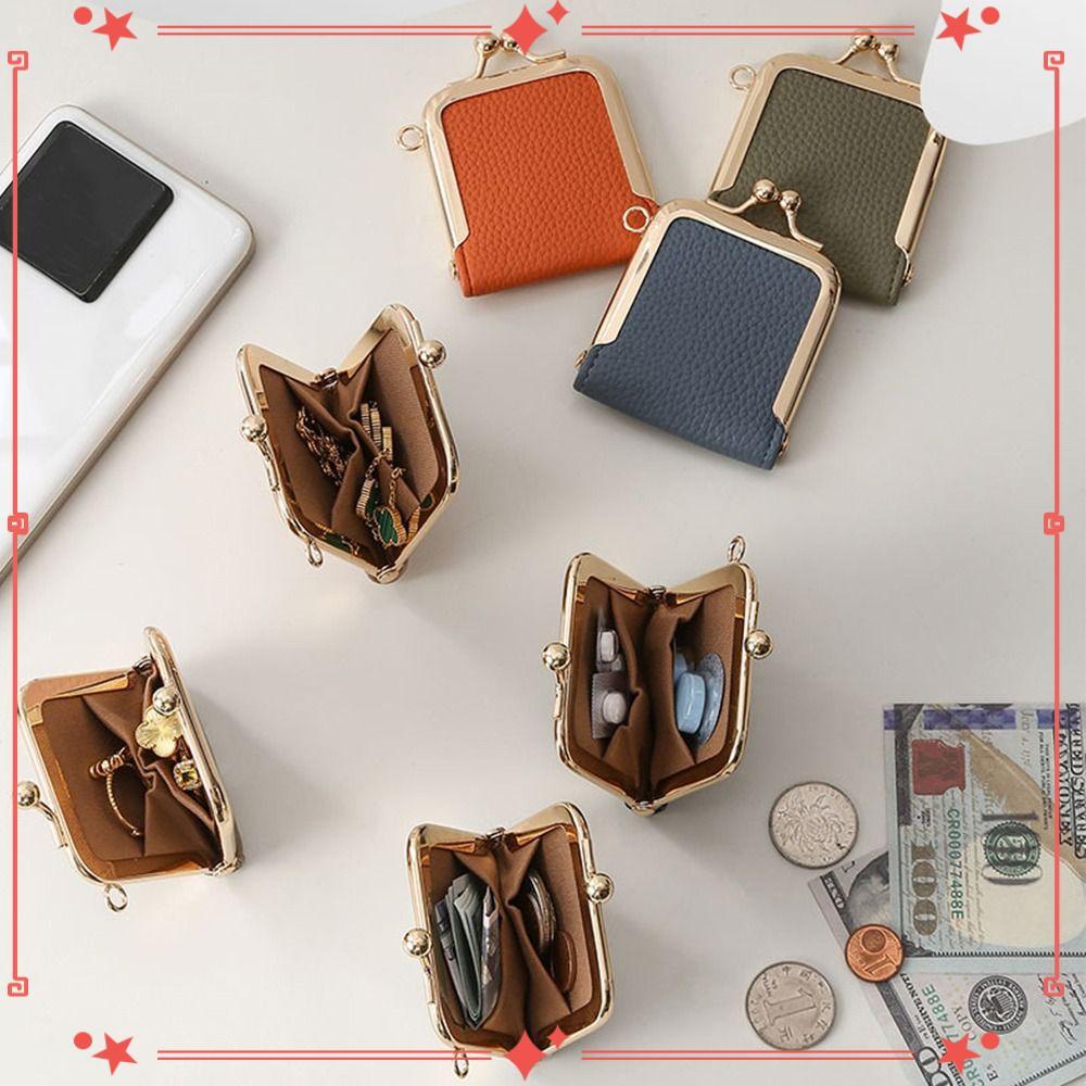 Bolsa De Moedas Kiss Lock , Mini Portátil , Carteira De Couro PU