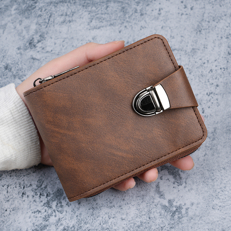 Carteira Curta Masculina Retro Lock Zipper Carteira Multi-card