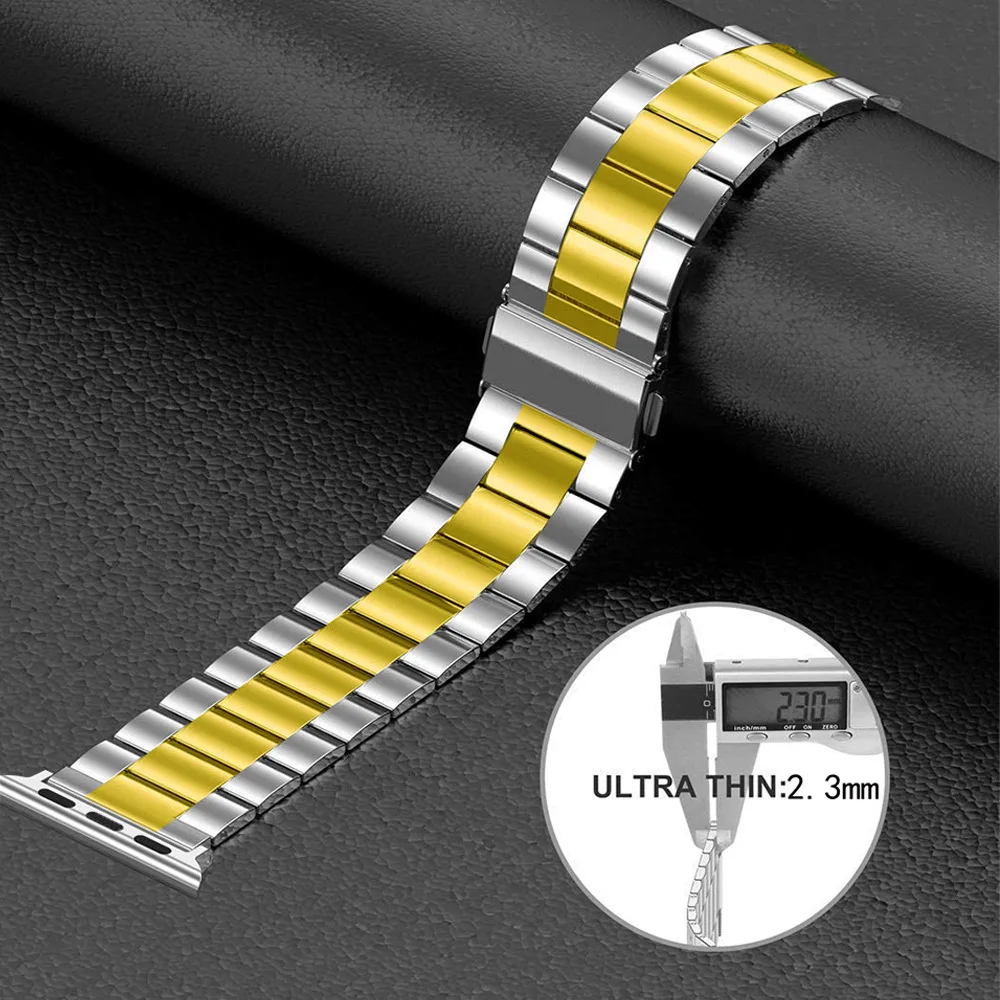 Suitable for Apple Watch ultra-thin ultra-light solid stainless steel three-bead women's new smart watch strap