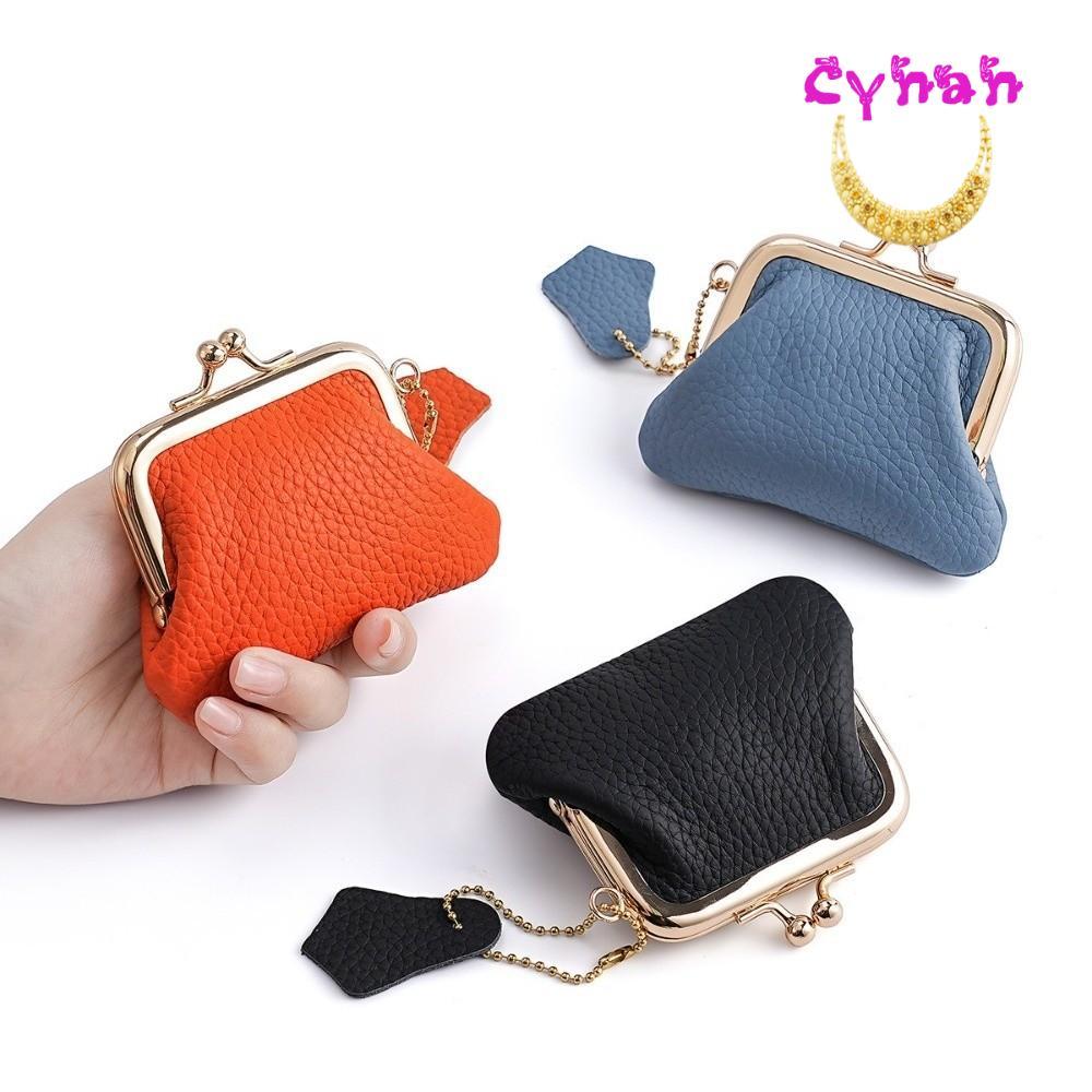 CYNAN Mini Porta-Moedas , Carteira Pequena De Couro Com Fecho Kiss Lock , Chaves De Cor Sólida