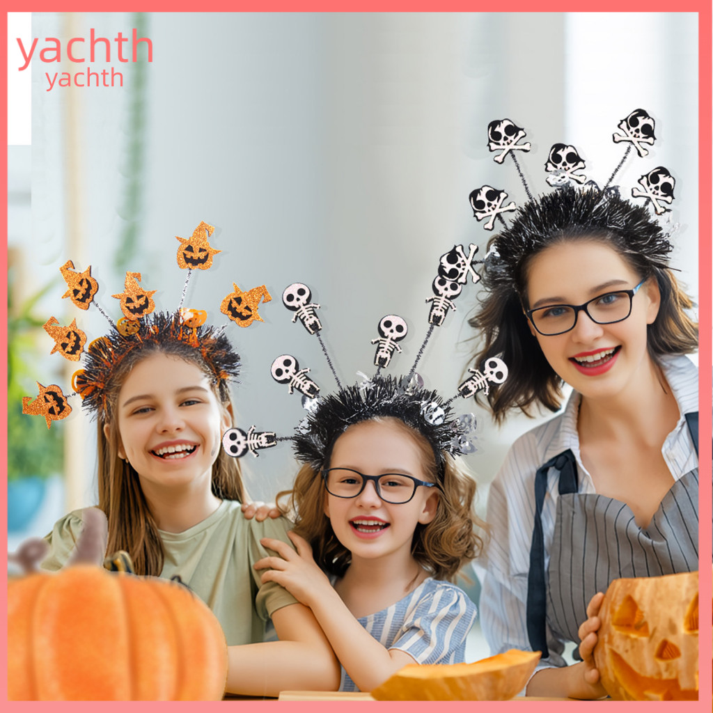 Durable Plastic Hair Band Accessories Halloween Headband for Kids Adults Glitter Skull Pumpkin Tinsel Hairband Spooky fo