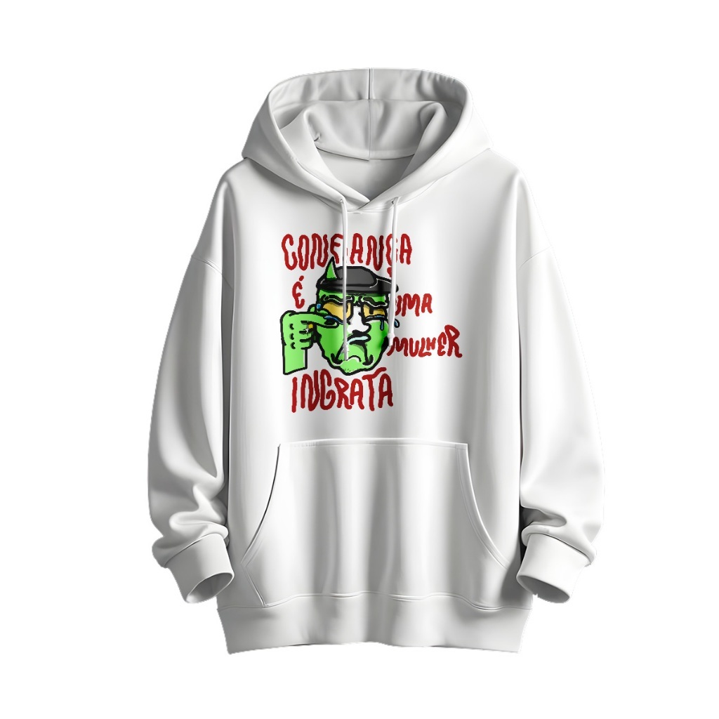 Moletom Unissex Com Capuz Streetwear Estampa Cartoon Frase Irônica Estilo Urbano Alternativo Casual Hoodie